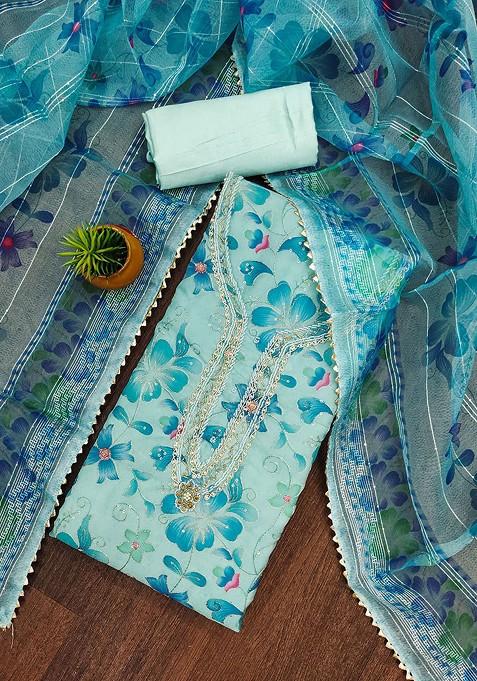 Blue Embellished Organza Kurta Set