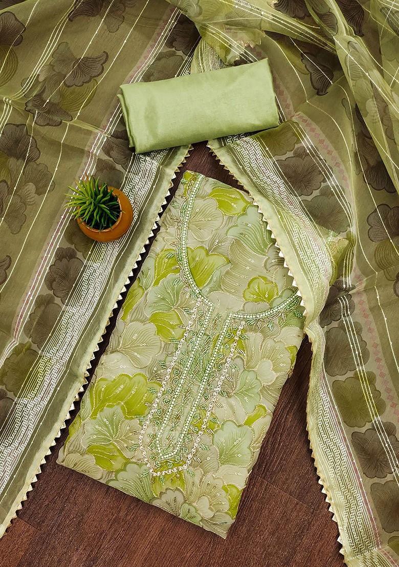 Green Embellished Organza Kurta Set