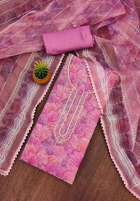 Pink Embellished Organza Kurta Set