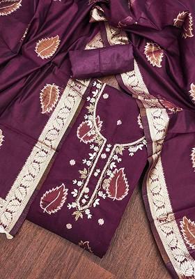 Purple Embellished Poly Blend Kurta Set
