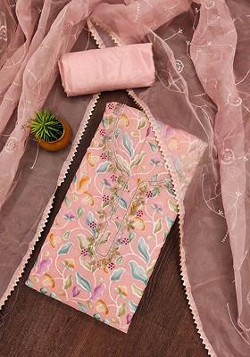 Pink Embellished Organza Kurta Set