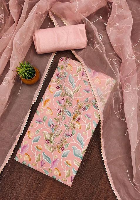 Pink Embellished Organza Kurta Set