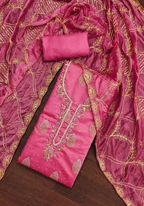 Pink Embellished Poly Blend Kurta Set