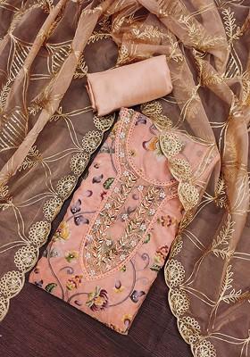 Peach Embroidered Organza Kurta Set