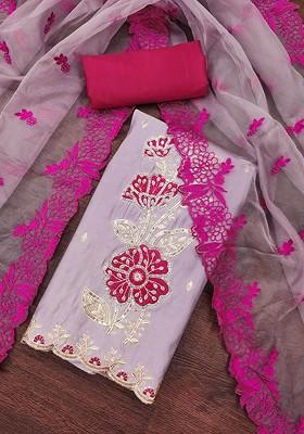 Lavender Embroidered Poly Blend Kurta Set