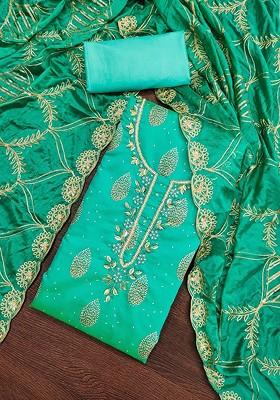 Sea Green Embroidered Poly Blend Kurta Set