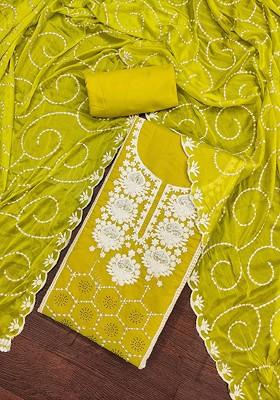 Lime Green Embroidered Poly Blend Kurta Set