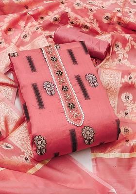 Peach Embroidered Poly Blend Kurta Set