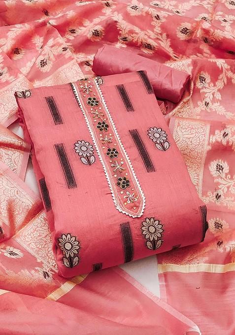 Peach Embroidered Poly Blend Kurta Set