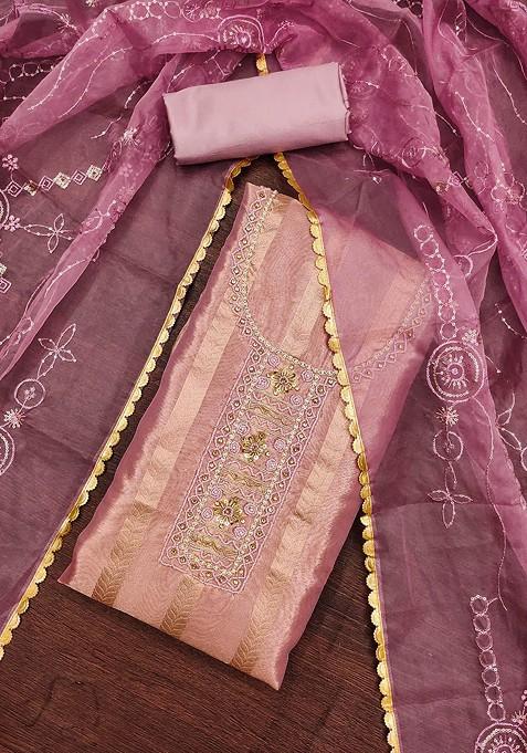 Purple Embroidered Organza Straight Kurta Set