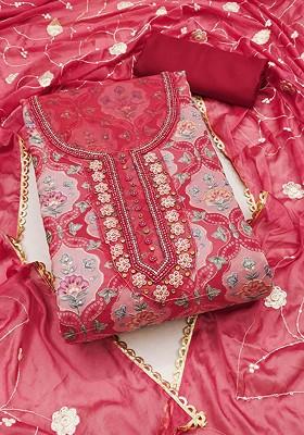 Maroon Embellished Organza Kurta Set