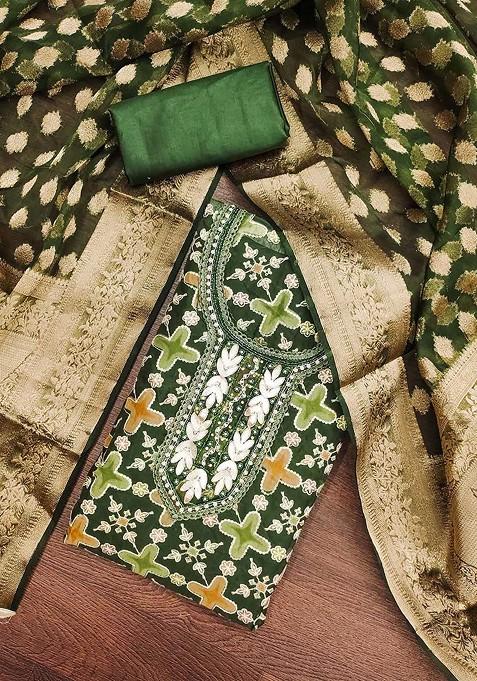 Green Printed Blended Straight Kurta Set