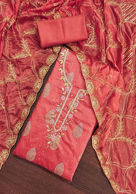 Pink Embellished Poly Blend Kurta Set