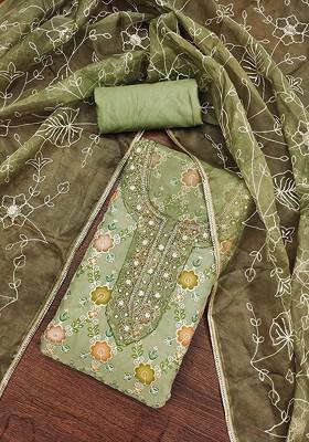 Green Embroidered Organza Kurta Set