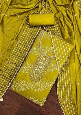 Lime Green Embroidered Poly Blend Kurta Set