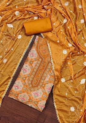 Yellow Floral Print Organza Kurta Set