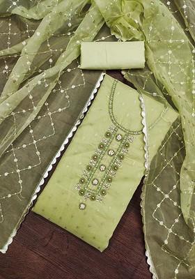 Lime Green Embellished Organza Kurta Set