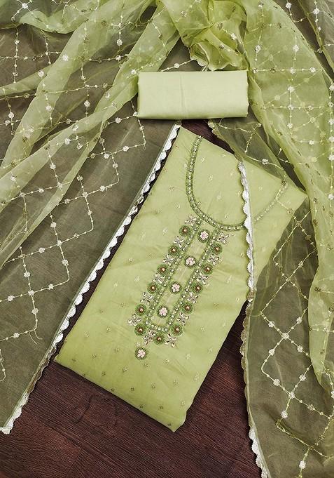 Lime Green Embellished Organza Kurta Set