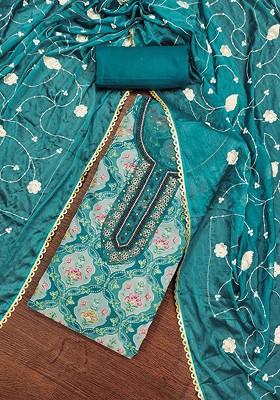 Turquoise Blue Embellished Organza Kurta Set