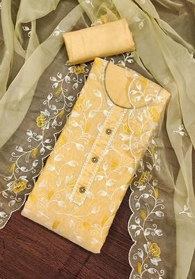 Yellow Embroidered Poly Blend Kurta Set