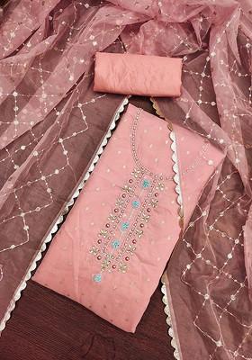 Pink Embellished Organza Kurta Set