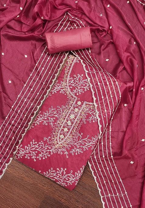 Pink Embroidered Organza Kurta Set