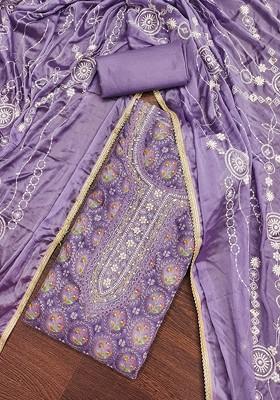 Lavender Embroidered Poly Blend Kurta Set