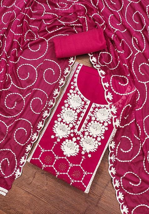 Magenta Embroidered Silk Kurta Set
