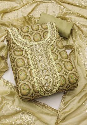 Olive Embroidered Organza Kurta Set