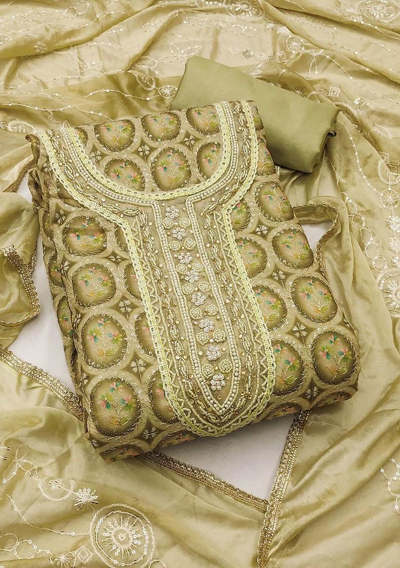 Olive Embroidered Organza Kurta Set - Indya