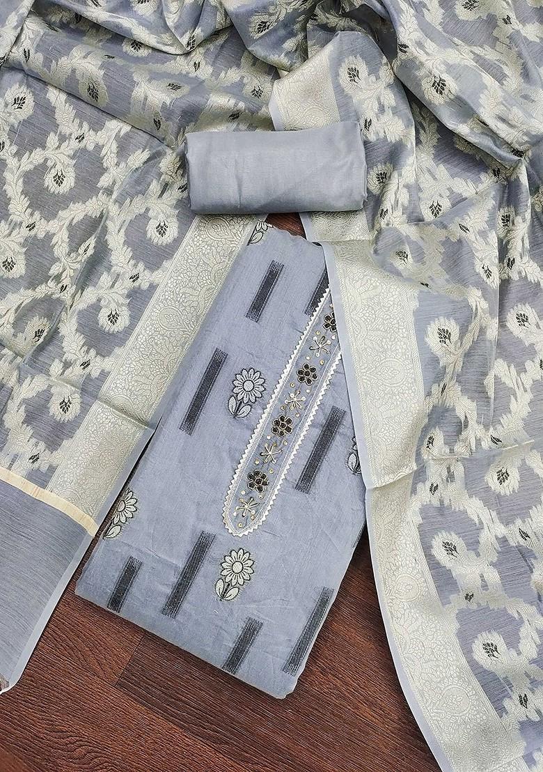 Grey Embroidered Silk Kurta Set
