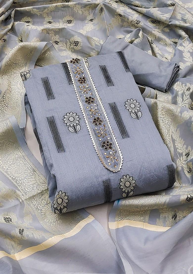 Grey Embroidered Silk Kurta Set