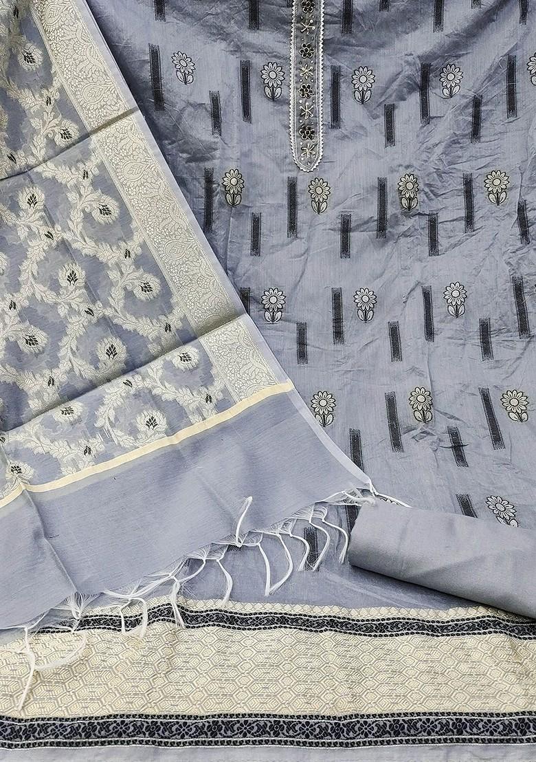Grey Embroidered Silk Kurta Set