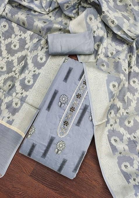 Grey Embroidered Silk Kurta Set