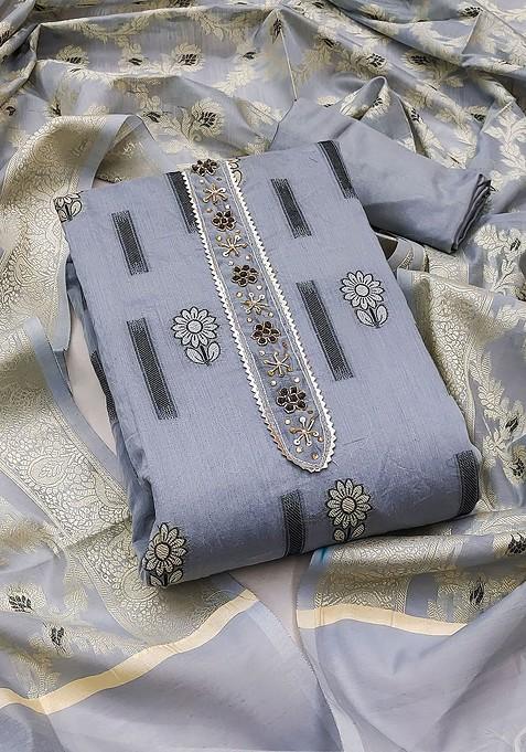 Grey Embroidered Silk Kurta Set