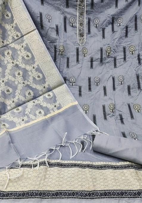 Grey Embroidered Silk Kurta Set