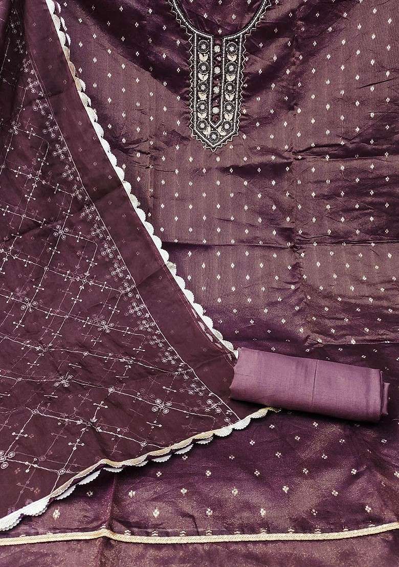 Magenta Embroidered Organza Straight Kurta Set - Indya