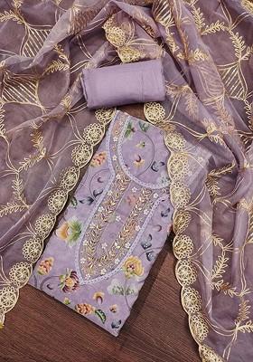 Lavender Embroidered Organza Kurta Set