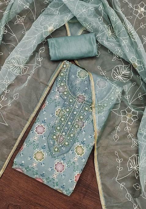 Teal Embroidered Organza Kurta Set