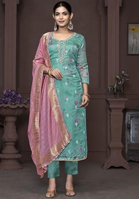 Sea Green Embellished Organza Kurta Set