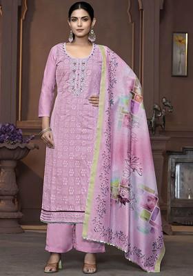 Pink Floral Print Poly Blend Kurta Set