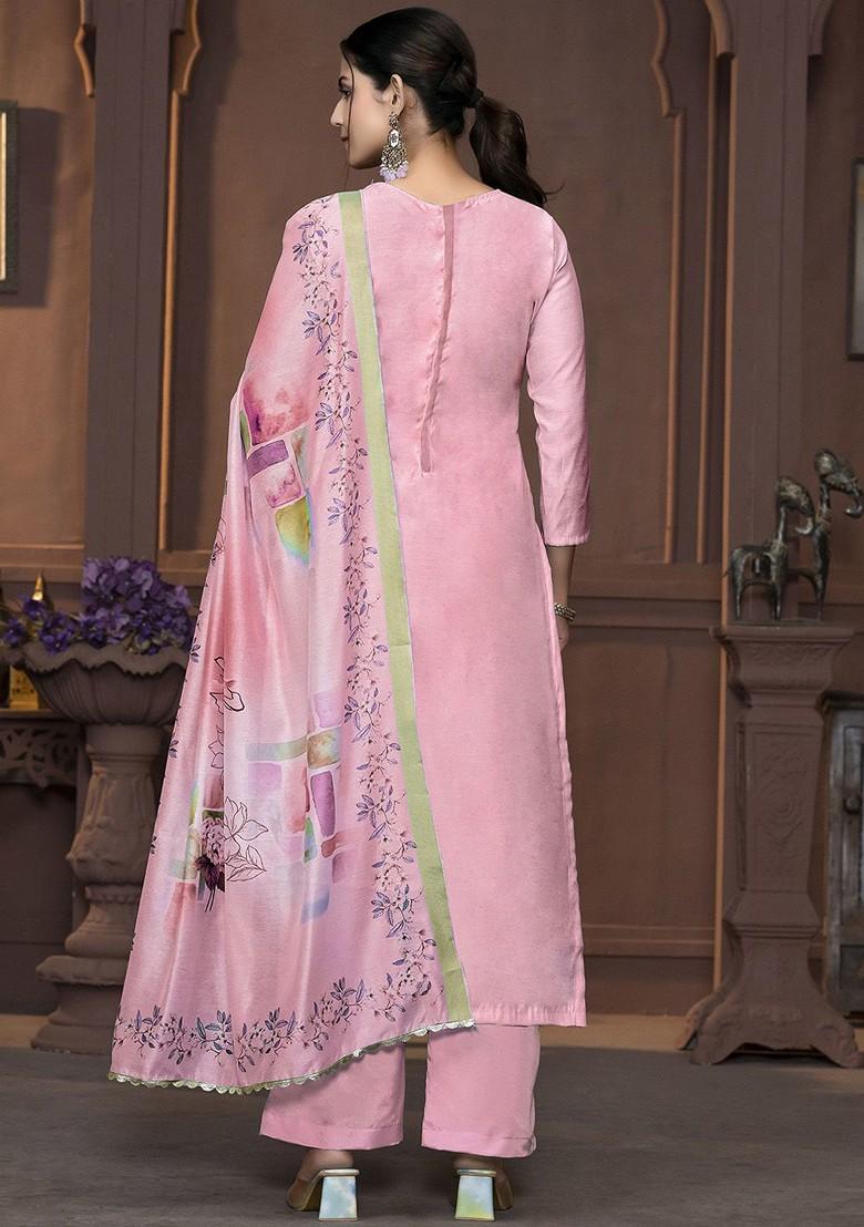 Peach Floral Print Poly Blend Kurta Set - Indya