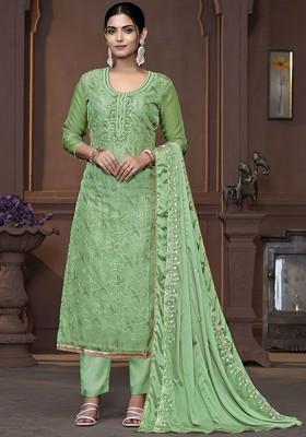 Sea Green Embellished Poly Blend Kurta Set
