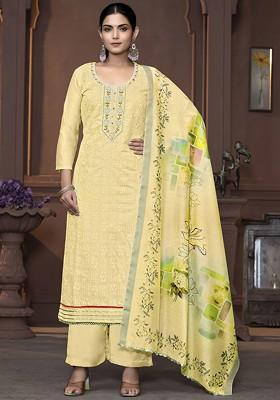 Yellow Printed Poly Blend Kurta Set