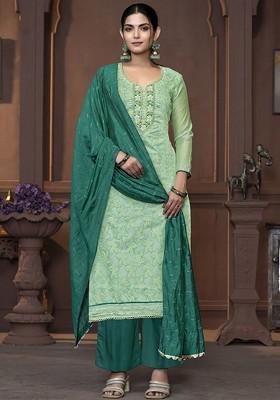 Lime Green Embellished Cotton Kurta Set