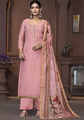 Pink Embellished Poly Blend Kurta Set
