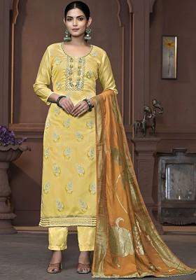 Yellow Woven Poly Blend Kurta Set