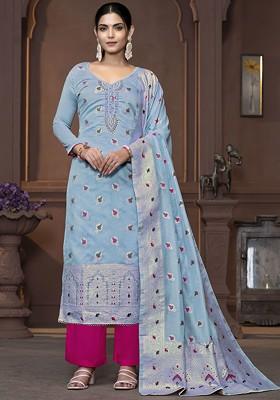 Sea Green Floral Print Poly Blend Kurta Set