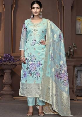 Sea Green Embellished Organza Kurta Set