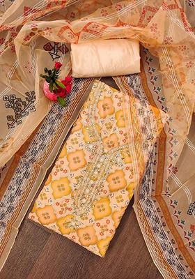 Orange Embellished Organza Kurta Set